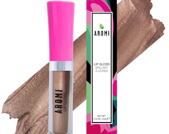 Aromi Greige Nude Lip Gloss | Moisturizing, Glossy Finish, Shimmery, Light Brown, Grey Beige Lip Color