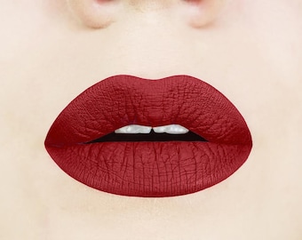 Rich Rosewood Liquid-to-Matte Lipstick.  Matte Lipstick.  Maroon Lipstick.  Vegan Liquid Lipstick.  Dark Red Liquid Lipstick