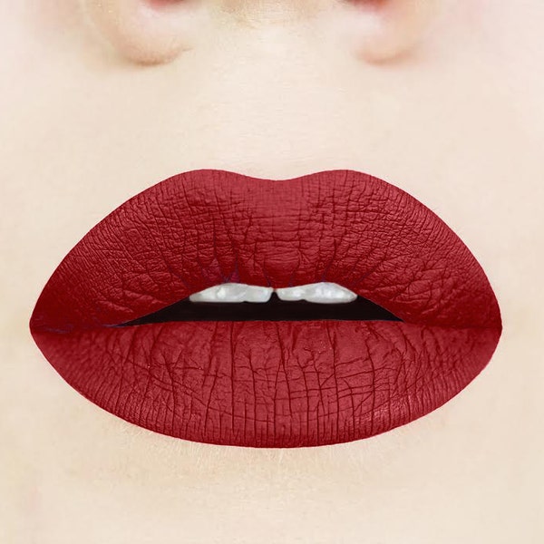 Rich Rosewood Liquid-to-Matte Lipstick.  Matte Lipstick.  Maroon Lipstick.  Vegan Liquid Lipstick.  Dark Red Liquid Lipstick