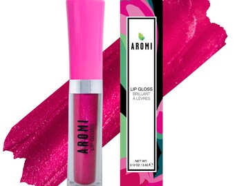 Aromi Showgirl Pink Lip Gloss | Moisturizing Lip Color, Glossy Finish, Shimmery, Vegan, Cruelty-free, Magenta Lip