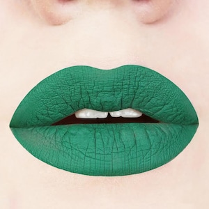 Emerald Green Matte Liquid Lipstick. Makeup. Cosmetics, Matte Lipstick, Green Lips, Vegan, Cruelty-Free, Glossy to Matte, Halloween Makeup image 1