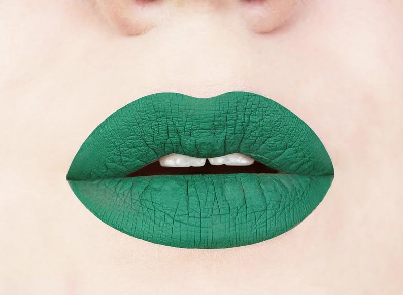 Emerald Green Matte Liquid Lipstick. Makeup. Cosmetics, Matte Lipstick, Green Lips, Vegan, Cruelty-Free, Glossy to Matte, Halloween Makeup image 1