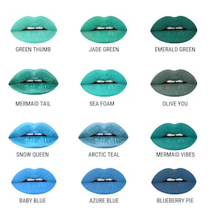 Green + Blue Liquid Lipstick Shades | Matte, Metallic, Vegan, Cruelty-free, Women&#39;s Gift, Makeup, Cosmetics, Beauty, Lip Color,