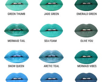 Labiales líquidos verdes y azules / Mate, metálicos, veganos, libres de crueldad animal, regalo para mujeres, maquillaje, cosméticos, belleza, color de labios,
