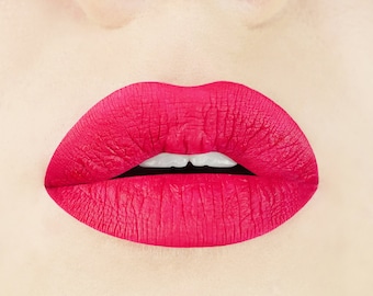 Neon Red Matte Liquid Lipstick.  Magenta Red Lipstick, Bright Red Liquid Lipstick, Vegan Liquid Lipstick, Makeup, Cosmetics, Cruelty-free