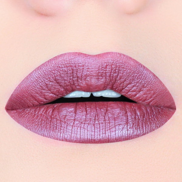 Gesuikerde mauve metallic vloeibare lippenstift, metallic lippenstift, glanzend, mauve, roze, make-up, cosmetica, dierproefvrij, veganistisch, cadeau voor haar,