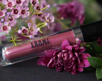 Burgundy Quartz Metallic Liquid Lipstick | Shimmery Lips, Vegan, Cruelty-free Beauty, Makeup, Chestnut Rose, Gift for Her, Women, Aromi