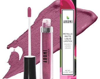 Burgundy Quartz Metallic Liquid Lipstick | Shimmery Lips, Vegan, Cruelty-free Beauty, Makeup, Chestnut Rose, Gift for Her, Women, Aromi