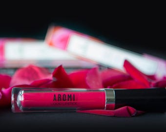 Neonrött matt flytande läppstift. Magentarött läppstift, Klarrött flytande läppstift, Veganskt flytande läppstift, Smink, Kosmetika, Ej testad på djur