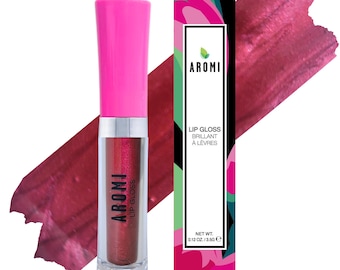 Brillo labial rojo rubí Aromi / Color labial hidratante, acabado brillante, color rojo oscuro brillante, tono granate