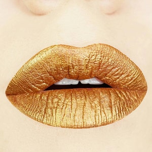 Gold Digger Metallic Matte Liquid Lips. Liquid to Matte. Makeup. Cosmetics. Yellow. Glittery. Vegan. Cruelty-free, Halloween Makeup