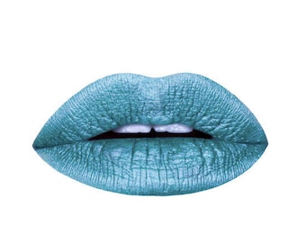 Arctic Teal Metallic Liquid Lipstick | dusty teal lipstick, shimmery lipstick, vegan lipstick, glittery, makeup, cosmetics, blue green lips