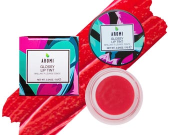 Tinte labial brillante Red Hibiscus, color rojo, vegano, sin crueldad animal, brillo labial en frasco, regalo para ella menor de 15 años, hecho a mano.