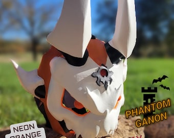 Máscara de cosplay Elite Phantom Ganon Set TOTK / Disfraz inspirado en la Leyenda de Zelda / Armadura de brillo neón naranja / Coleccionable Zelda BOTW pintado a mano