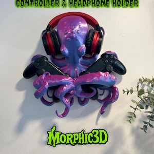 Octopus Controller & Headphone Holder: Gaming Dock Wall Mount - Universal Fit