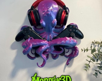 Octopus Controller & Headphone Holder: Gaming Dock Wall Mount - Universal Fit