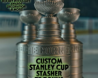 Lata de la Copa Stanley bordada personalizada: regalo de hockey plateado brillante / premio MVP coleccionable para fanáticos del hockey en 3 tamaños - Trofeo de equipo personalizado