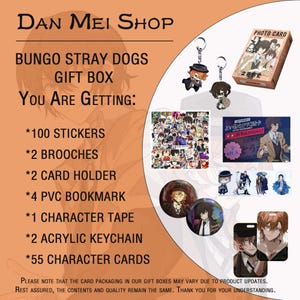 Bungou Streunige Hunde Geschenkbox | Anime Mystery Box mit Dazai & Chuuya Merch | Stickers, Lomokarten, Kartenhalter | Anime Fan Geschenk