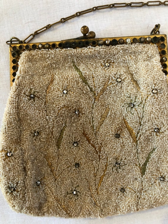 1930's Beaded handbag with brass chain - image 2