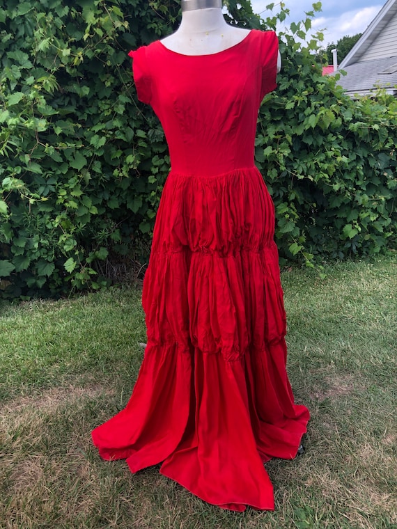 1950's Red Taffeta Ballgown