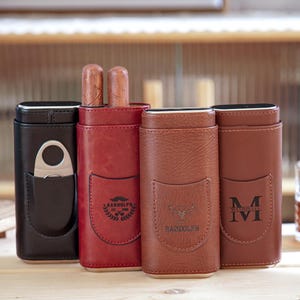 Estuche de cuero para puros, soporte de viaje para puros, tubo de cuero para puros, regalo para padrinos de boda y aniversarios, regalo para el Día del Padre, herramientas grabadas para puros.