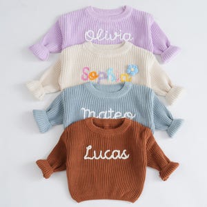 Hand Embroidery Sweaters, Custom Toddler Sweaters, Embroidered Sweatshirt, First Birthday Gift, Gifts for Daughters, Baby Sweater with Name