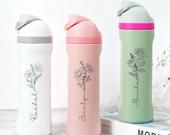 Custom Birth Flower Water Bottle,Engraved Tumblers with Name,Stainless Steel Cup,Girls Trip & Bachelorette Gifts,birthday gift for Mom F2604