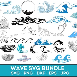 Wave SVG, Wave Svg Bundle, Ocean Svg, Water Svg, Wave Cricut, Sea Waves Svg, Waves Silhouette, Wave Vector, Beach Svg, Png, Dxf, Eps, JPG