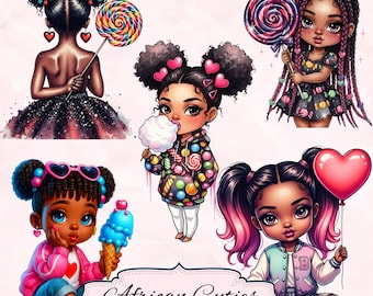 16 Little Black Girl Clipart Bundle Little Black Girl PNG Pretty Adorable Girl Beautiful Princess Afro American Melanin Magic Sublimation