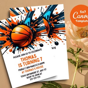 Plantilla de invitación de baloncesto editable, invitación de cumpleaños de baloncesto, invitación de baloncesto para niños y niñas, tema de baloncesto de Allstar Sports