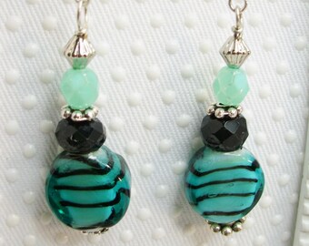 Teal Tigress lampwork 925 SS earrings, bali lampwork earrings, earrings, Christmas earrings, Dangle drop earrings