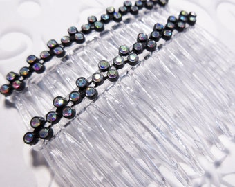 Aurora Borealis Crystal Hair comb pair, Crystal Dance Side hair combs,  Brides hair comb pair, Rhinestone Special Occasion Hair combs