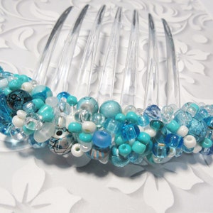 Hand Beaded Luxe Teal Turquoise Colors French Hair comb, 100+ turquoise color beads Large hair comb, Mermaid french comb