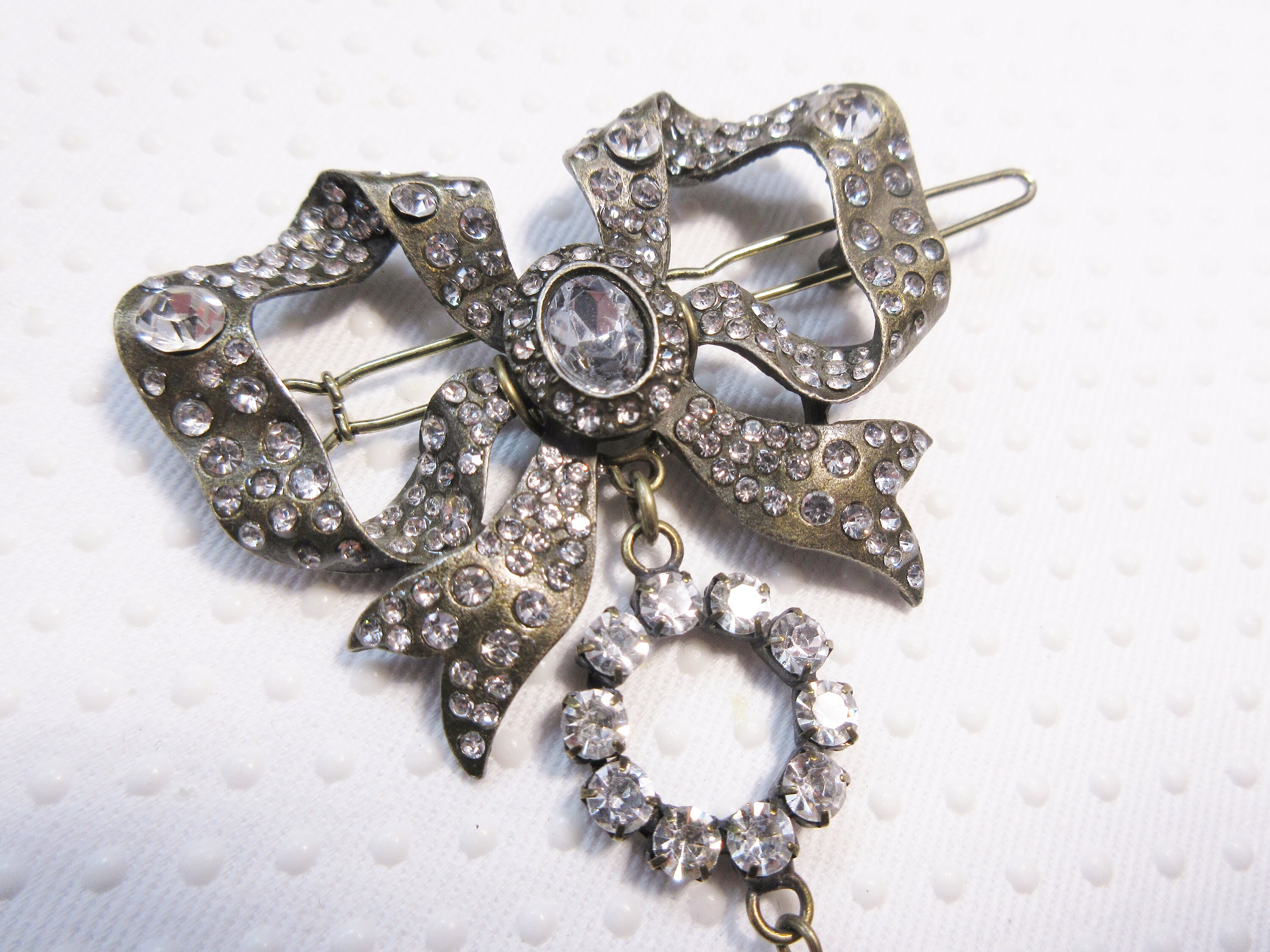 Art Deco Inspired Rhinestone Bow & Vintage Crystals 4