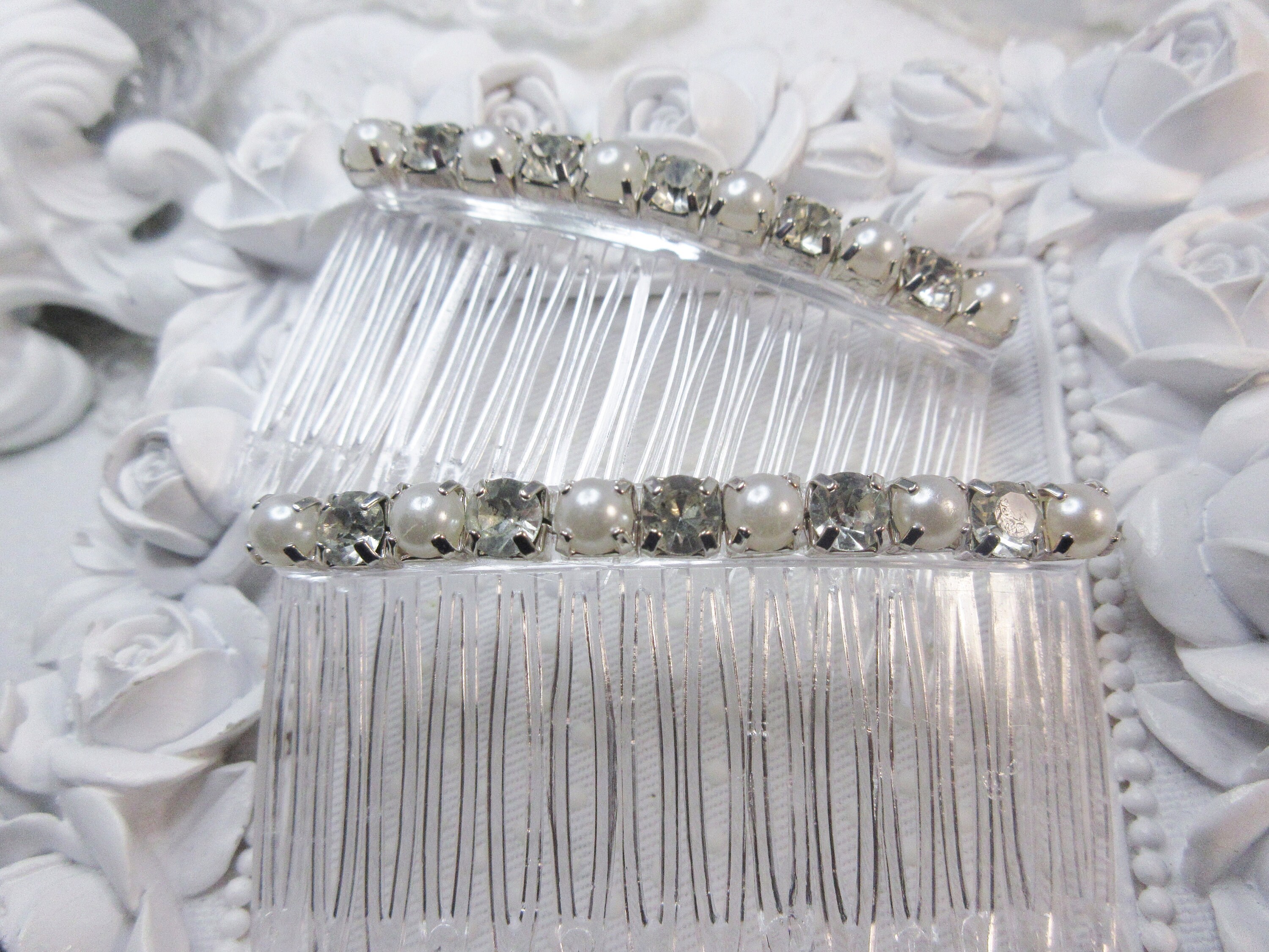 6 mm Clear Rhinestone and Simulated pearls side hair comb Etsy