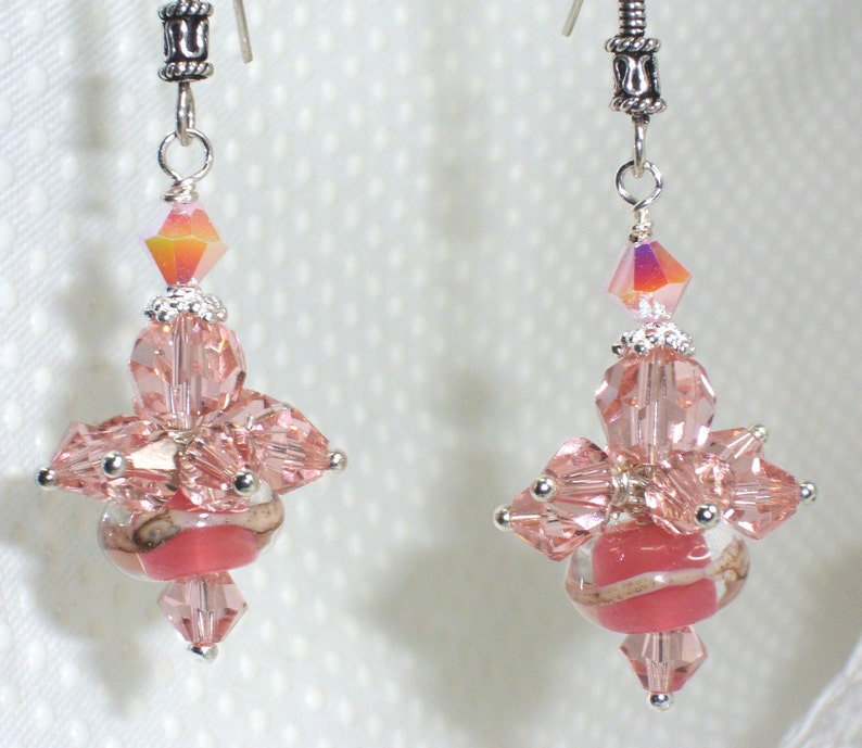 SRA Lampwork Earrings,Birthday Gift Earrings Peach Bellini 925 SS Bali Silvered SRA Lampwork Earrings Earrings Peach Earrings
