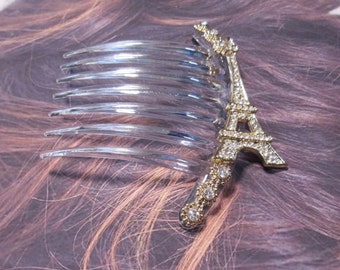 Paris France Eiffel Tower French Hair Comb Large Clear CZ Rhinestones Wedding
