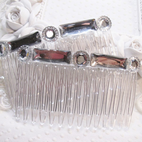 Beautiful Baguettes Clear Rhinestone Handmade Hair comb Fascinator pair, Rhinestone Dance side hair comb pair, Bridal hair combs, prom combs