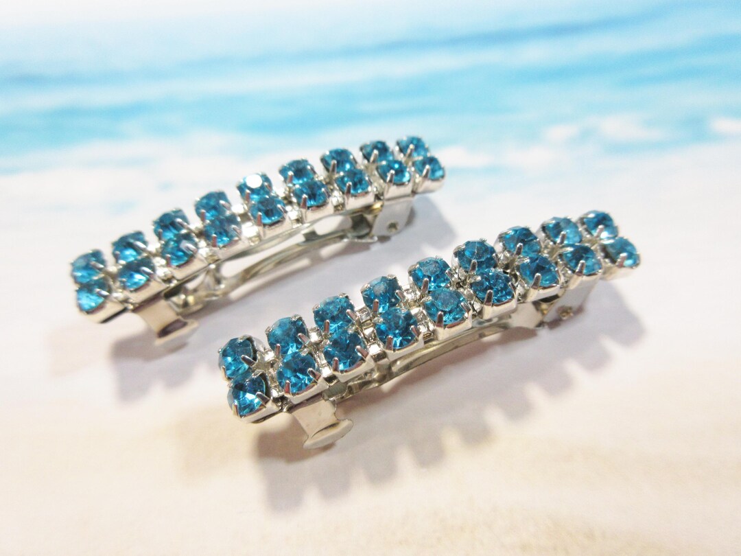 3.5 Mm Double Row Aquamarine Color Austrian Crystal Mini French Hair ...