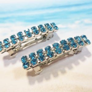 3.5 mm Double Row Aquamarine color Austrian Crystal Mini French Hair Barrette Pair, Crystal Teen or Doll mini Hair barrettes