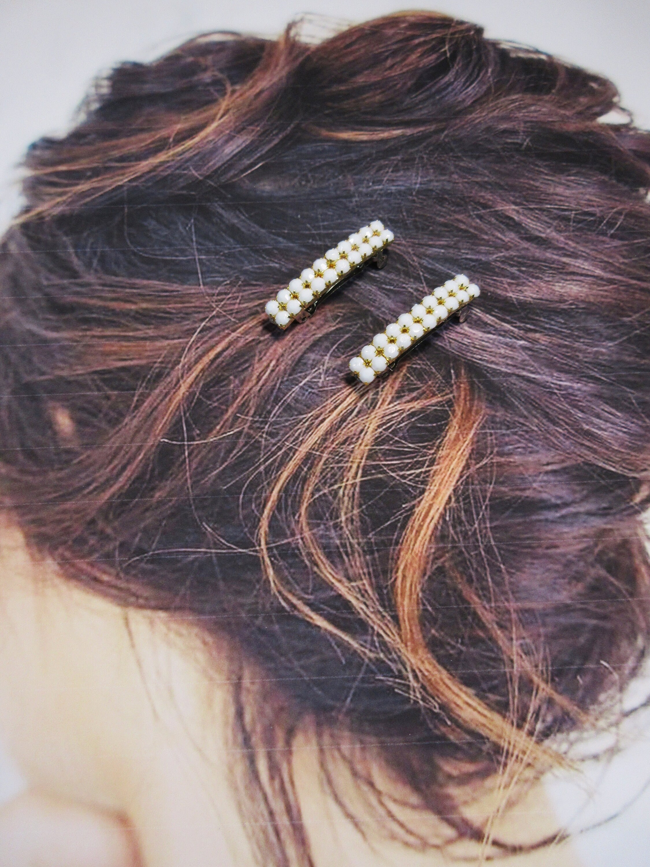 Opaque White Rhinestone Small barrette pair mini barrettes Etsy.de