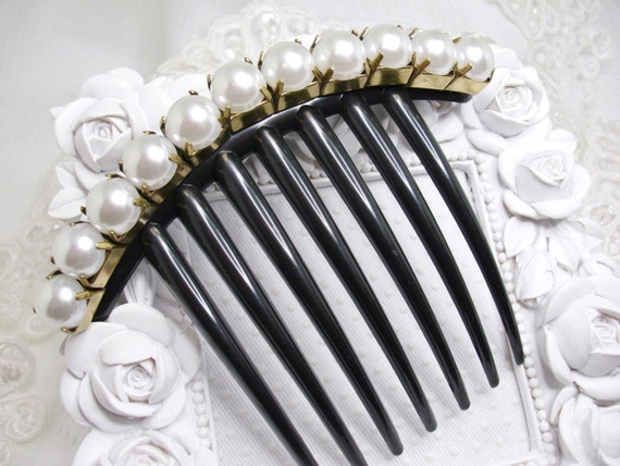 Large Simulated Pearls French Hair Comb 10 Mm Simulated Etsy
