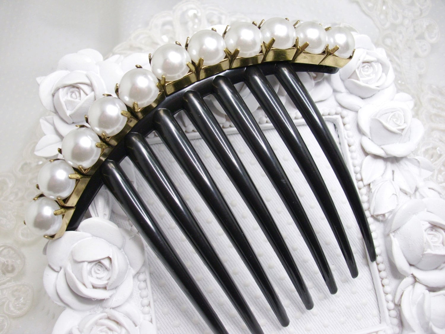 Large Simulated Pearls French Hair Comb 10 Mm Simulated Etsy
