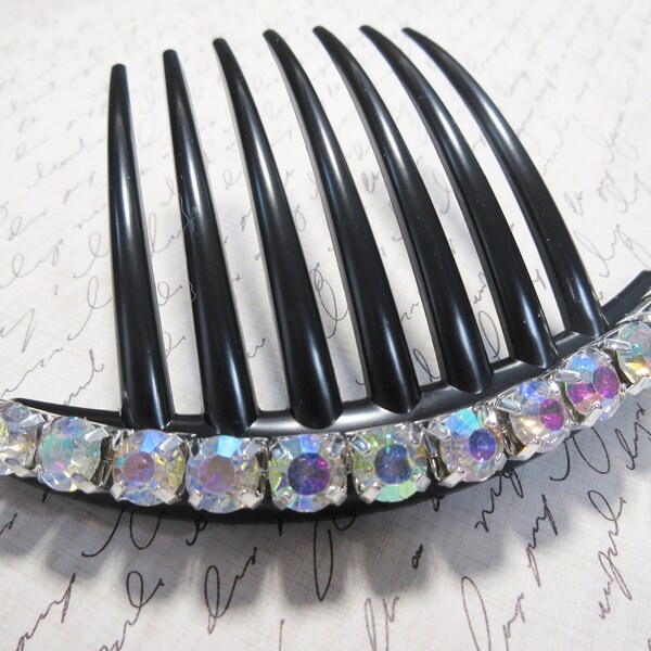 8 mm silver plated AB Crystal Rhinestone french hair comb Wedding Dance
