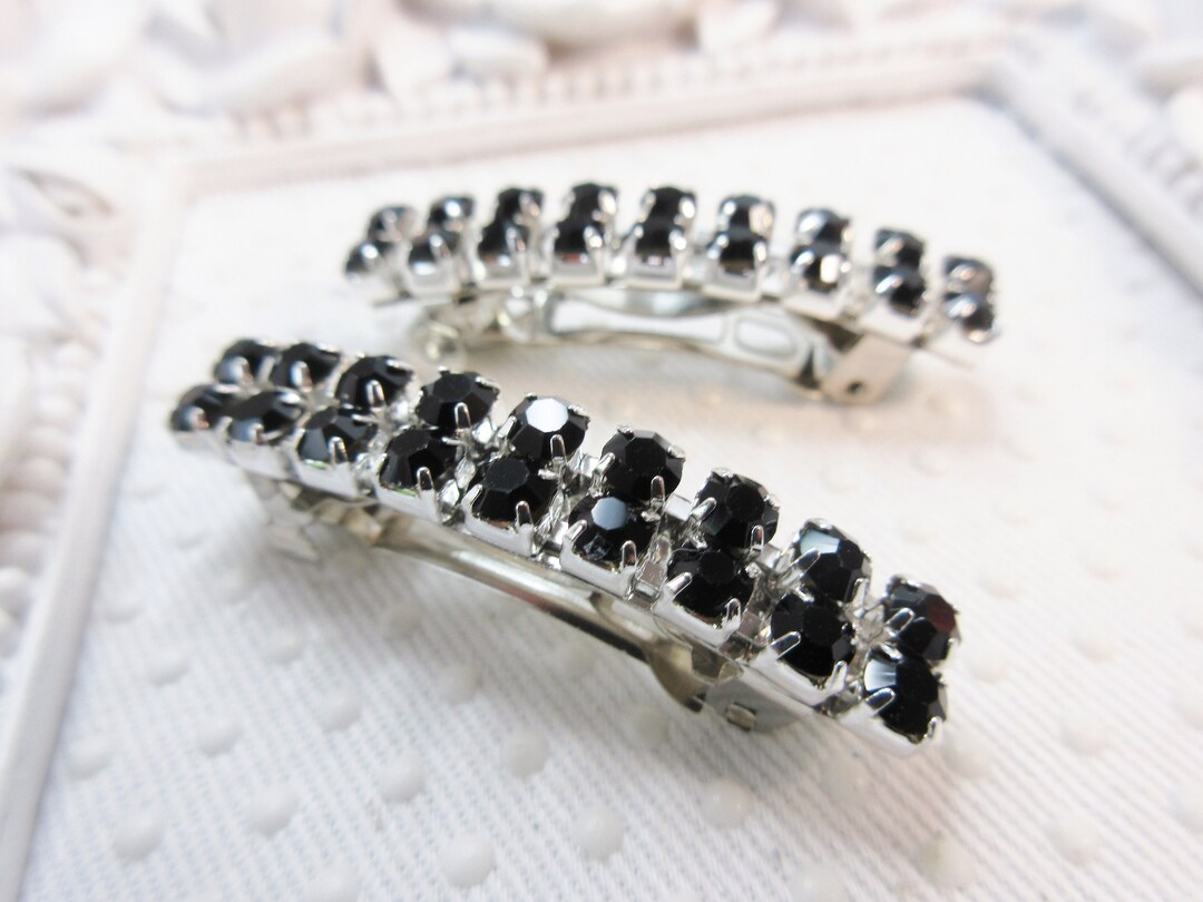 3.5 Mm Double Row Black Color Austrian Crystal Mini French Barrette ...