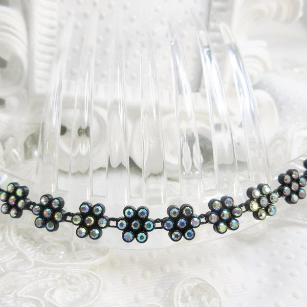 Stunning AB Crystal elements floral handmade french hair comb clear, Special Occasion Hair Comb, Black Tie Gala statement comb, Large comb