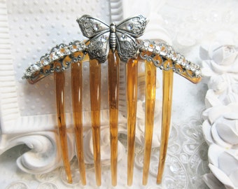 Romantic Filigree Butterfly Made by Swarovski Crystal Components Large French Hair comb vintage reproduction