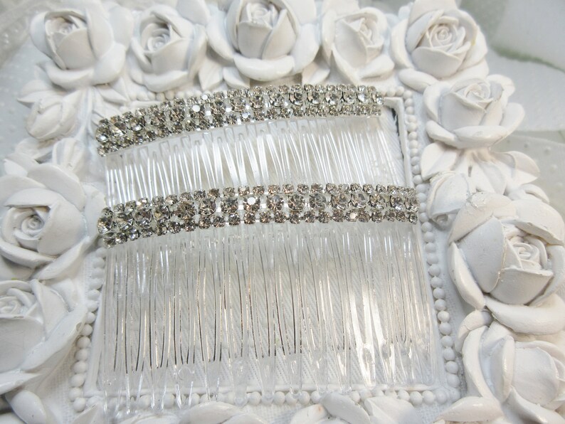 Triple Row Crystal Rhinestone side hair comb pair, AAA Crystal Wedding Combs, Salsa Dance Combs, Special Occasion Hair combs image 7