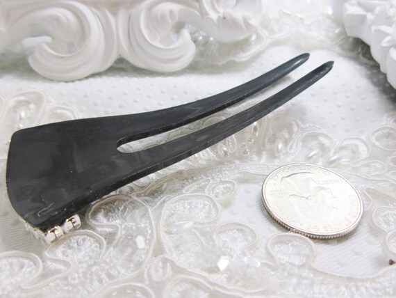 Vintage Lucite Hair Stick Shiny Black color with … - image 6