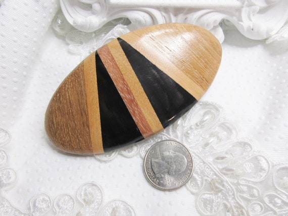 Vintage Karina Large Wooden Barrette Made in Thai… - image 5